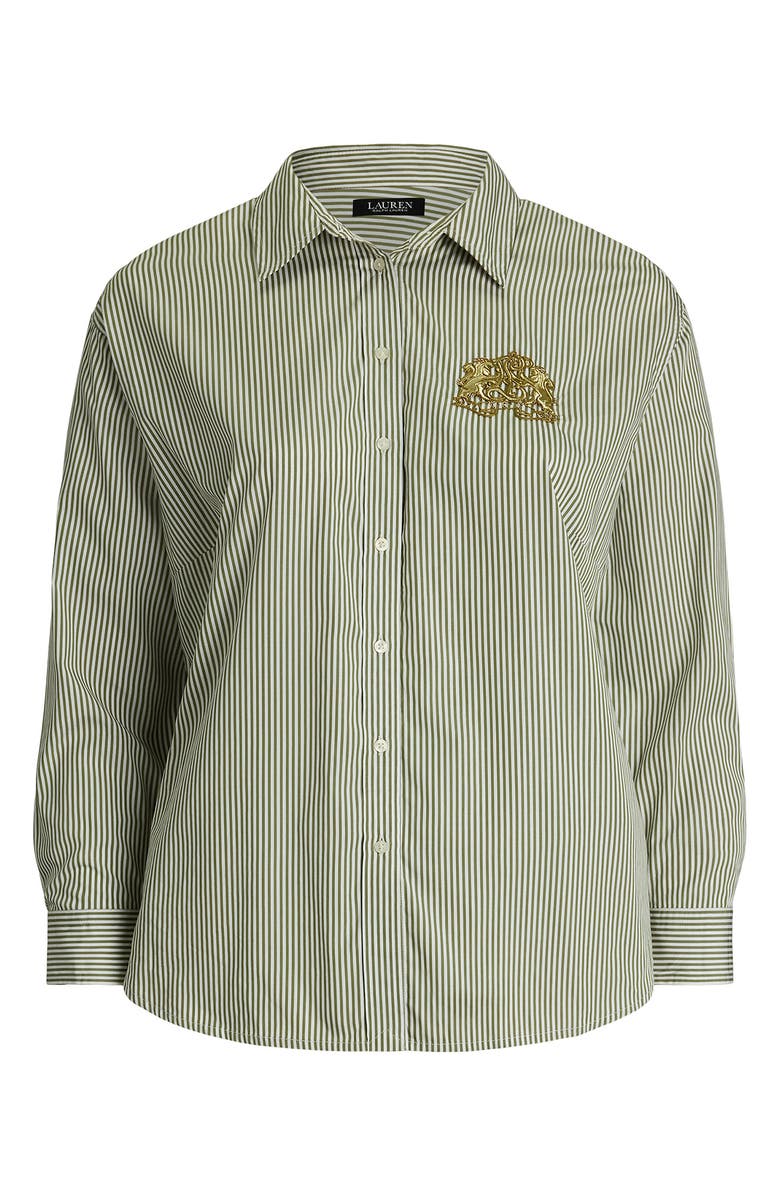 Lauren Ralph Lauren Stripe Lion Crest Cotton Button-Up Shirt, Alternate, color, 