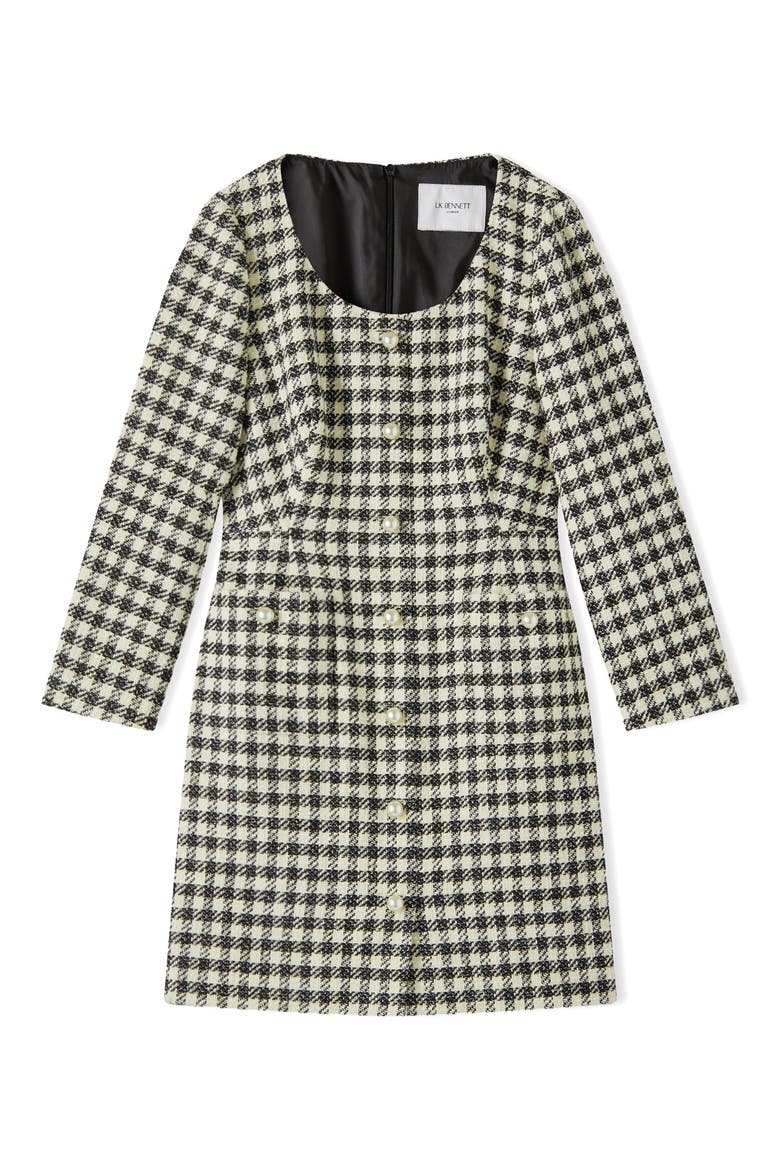 Keeler Long Sleeve Gingham Tweed Dress, Alternate, color, MUL-BLACK/CREAM