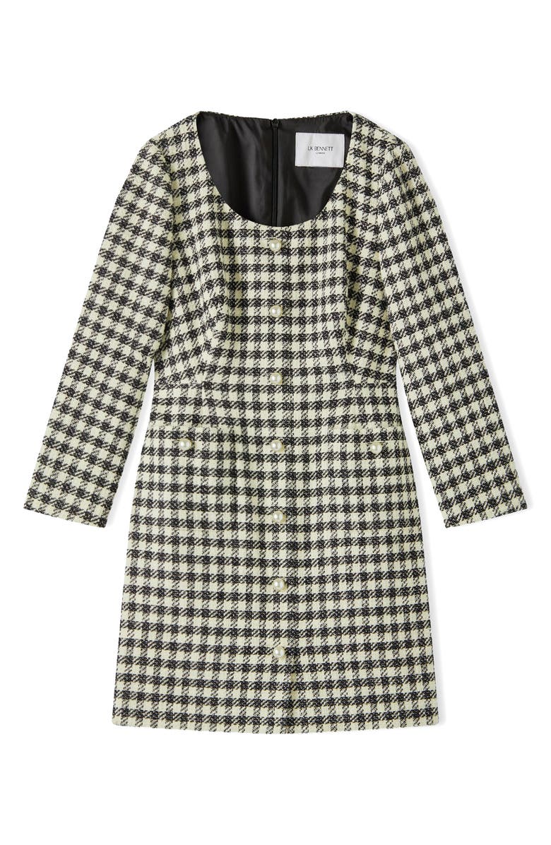 LK Bennett Keeler Long Sleeve Gingham Tweed Dress, Alternate, color, Mul-Black/Cream