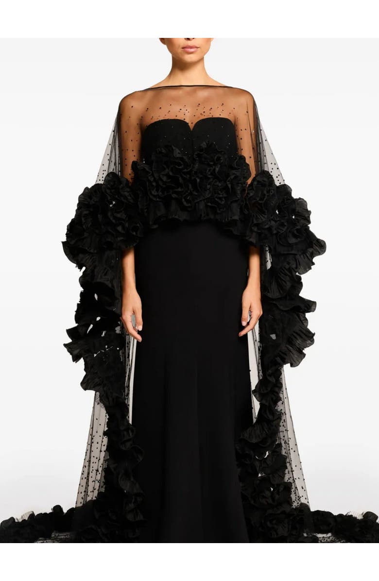 Jenny Packham Petal Bloom Ruffle-Detailed Maxi Dress, Alternate, color, Liquorice