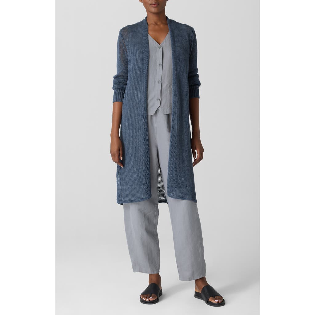 Eileen Fisher Long Organic Cotton Blend Cardigan In Eclipse