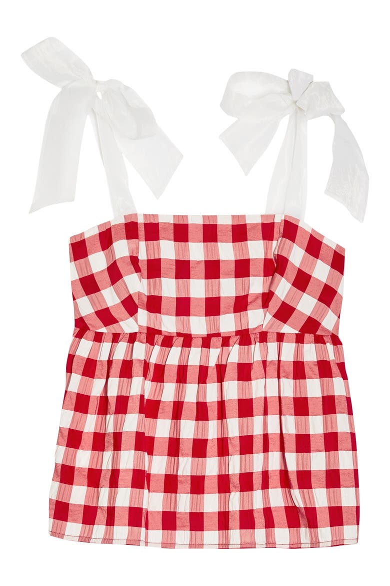 Gingham Tie Shoulder Tank Top, Alternate, color, RED MULTI