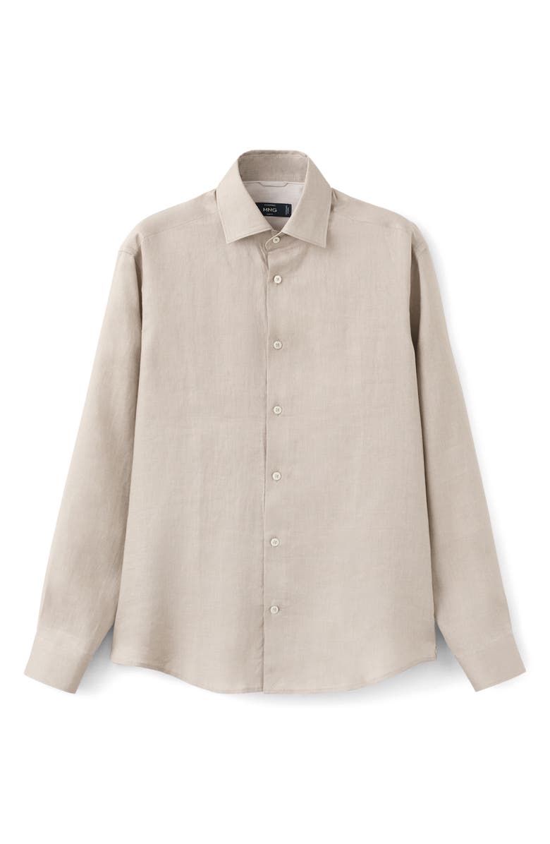 MANGO Slim Fit Linen Button-Up Shirt, Alternate, color, Sand