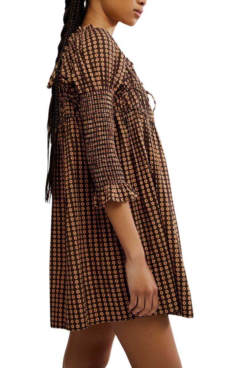 Free People Star Dip Tiered Smocked Button Front Cotton Dress, Alternate, color, Black Combo