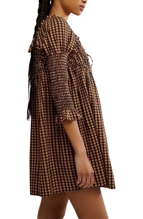 Free People Star Dip Tiered Smocked Button Front Cotton Dress In Black Combo