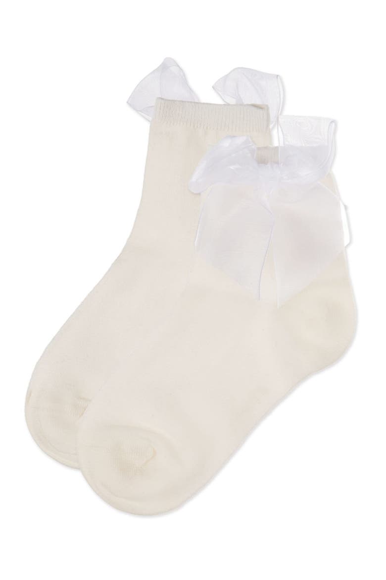 Girls Tulle-Bow-Trimmed Mercerized Cotton-Rich Ankle Sock, Alternate, color, Winter White