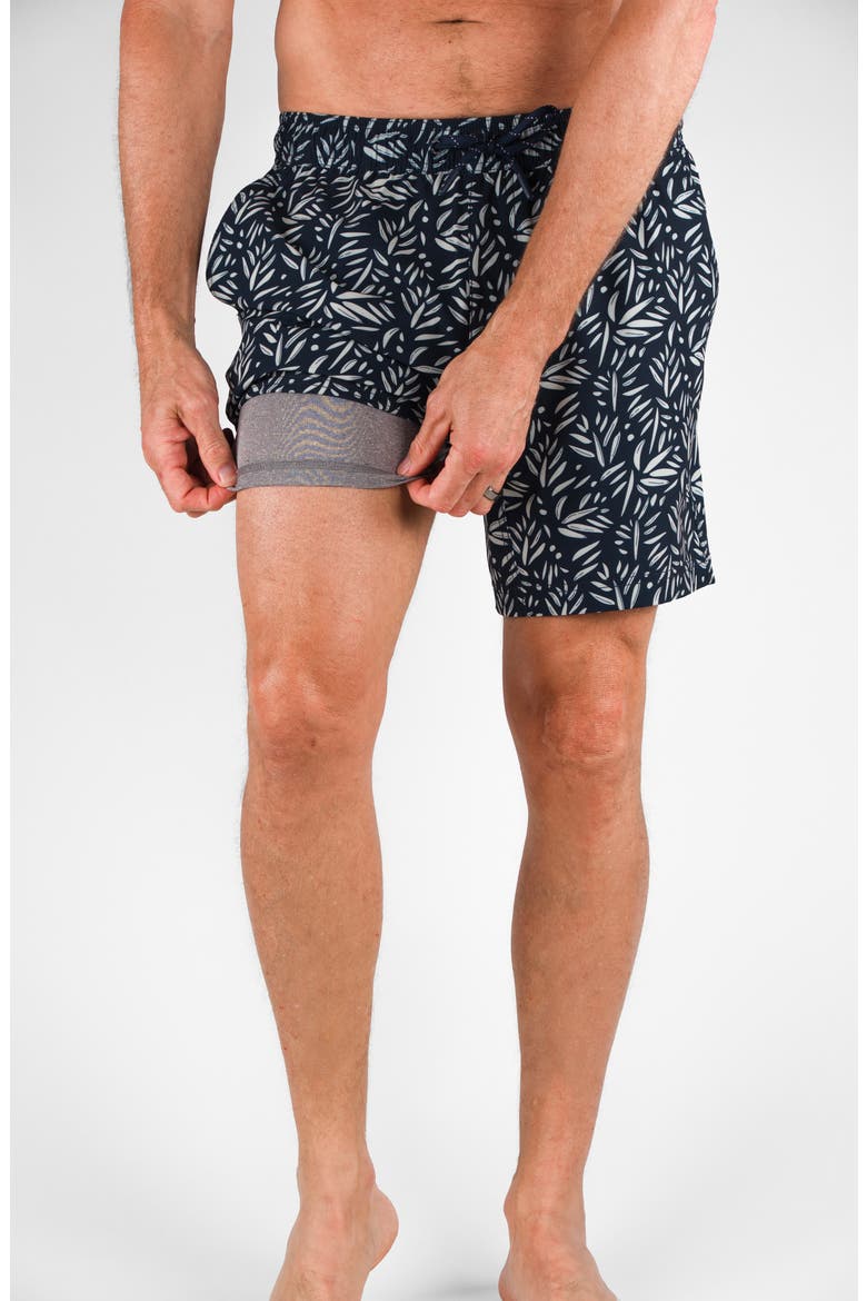 Hybrid 4-Way Stretch Swim Shorts, Alternate, color, PRESSED LEAVES