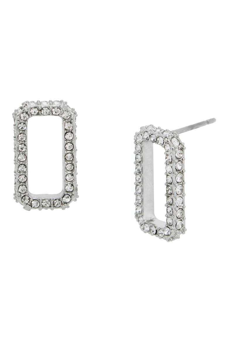 Pavé Crystal Geometric Link Stud Earrings, Main, color, RHODIUM