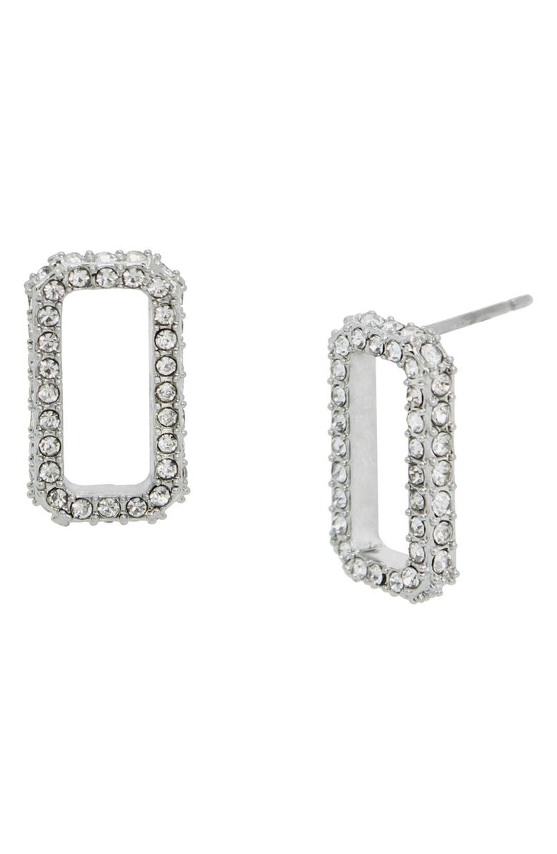 AllSaints Pavé Crystal Geometric Link Stud Earrings, Main, color, Rhodium