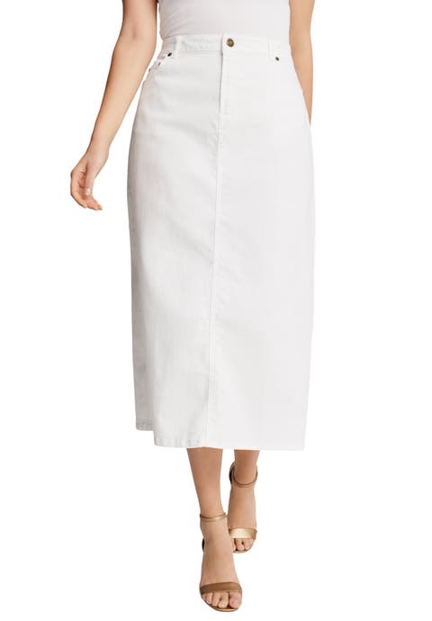 True Fit Stretch Denim Midi Skirt (Plus Available)