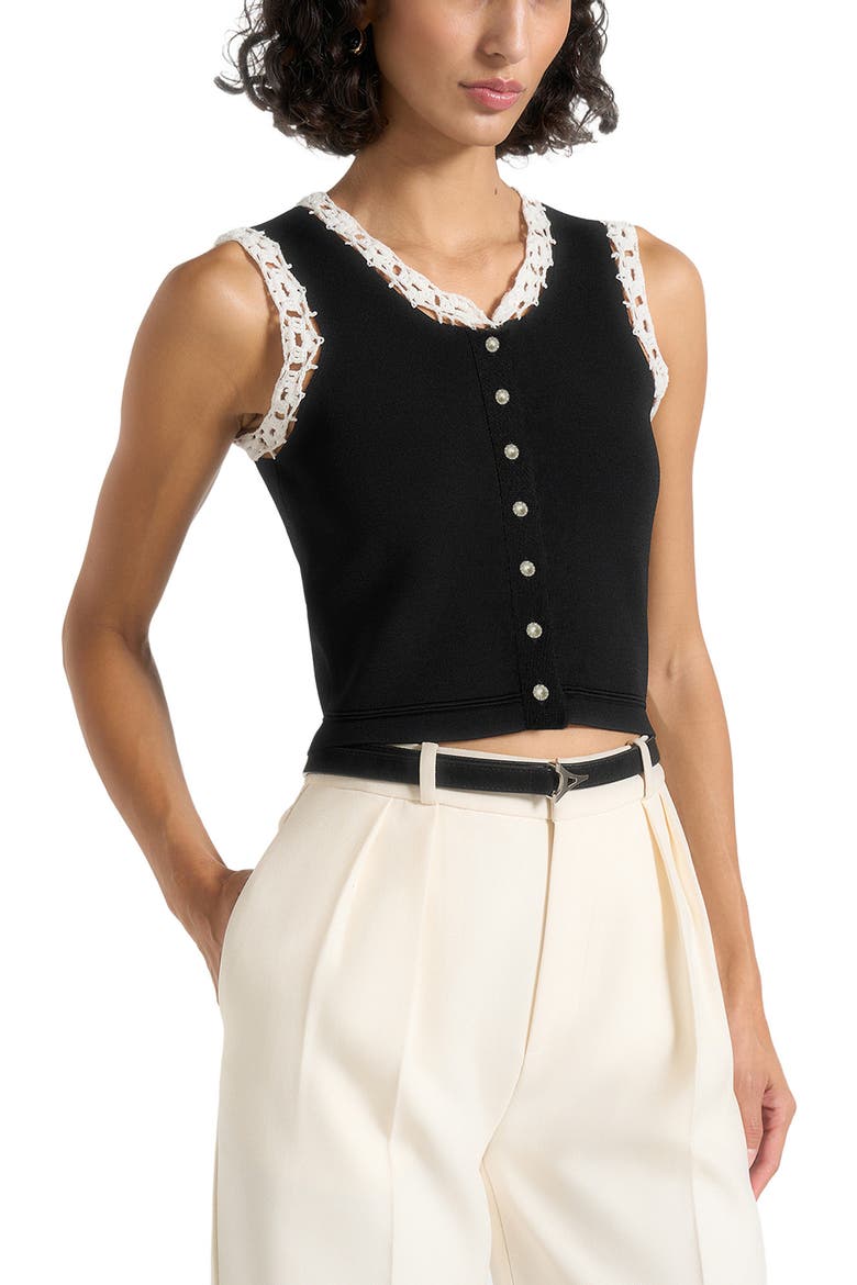 Evelyn Crochet Frill Crop Top, Main, color, Black