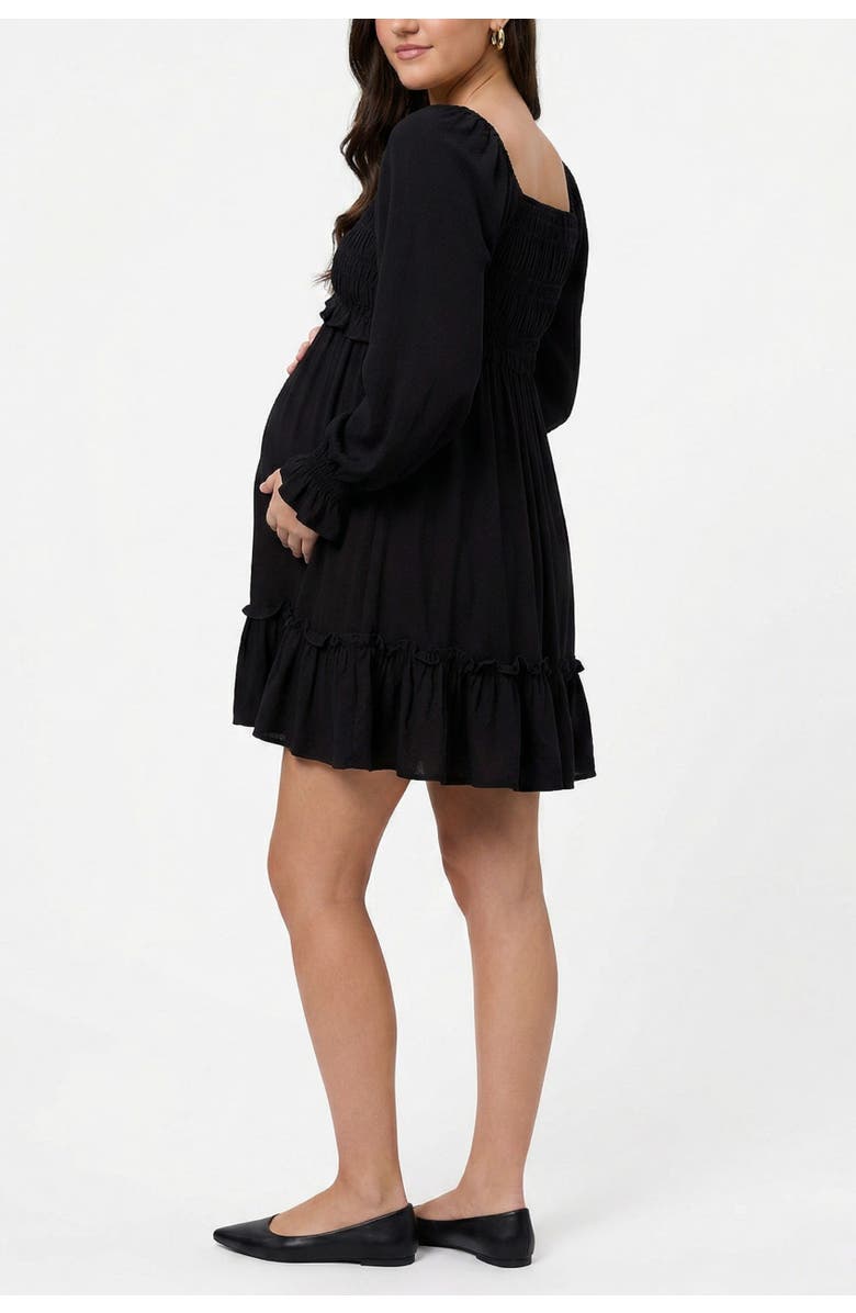 MOTHERHOOD MATERNITY V-Neck Long Sleeve Smocked Tiered Short Dress, Alternate, color, Black