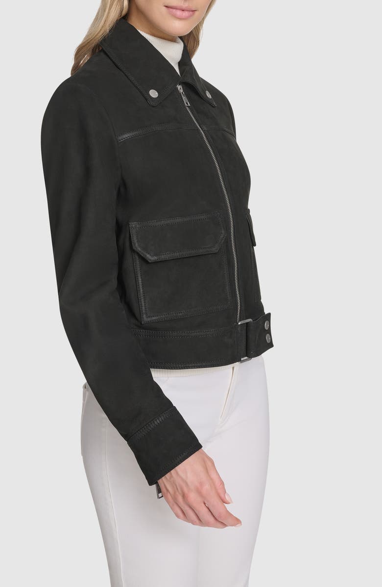 Andrew Marc Luneta Suede Trucker Jacket, Alternate, color, Black