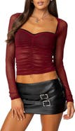 EDIKTED Tristina Semisheer Ruched Cutout Crop Top