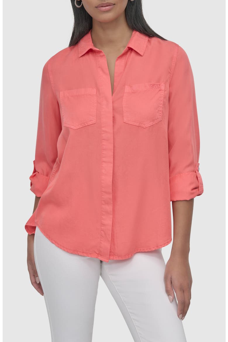 Tencel® Lyocell Chambray Button-Up Shirt, Main, color, CORAL CRUS