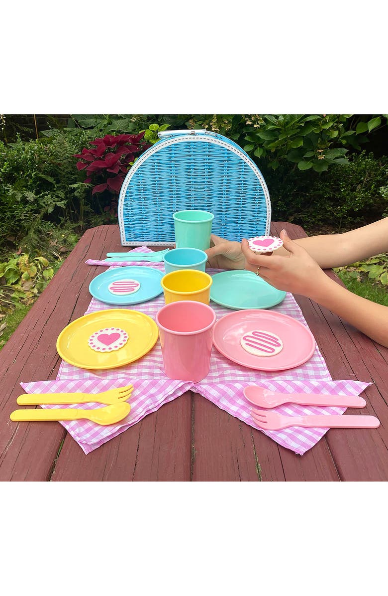 BRIGHT STRIPES 25-Piece Deluxe Picnic Set & Carrying Case, Alternate, color, Blue Multi