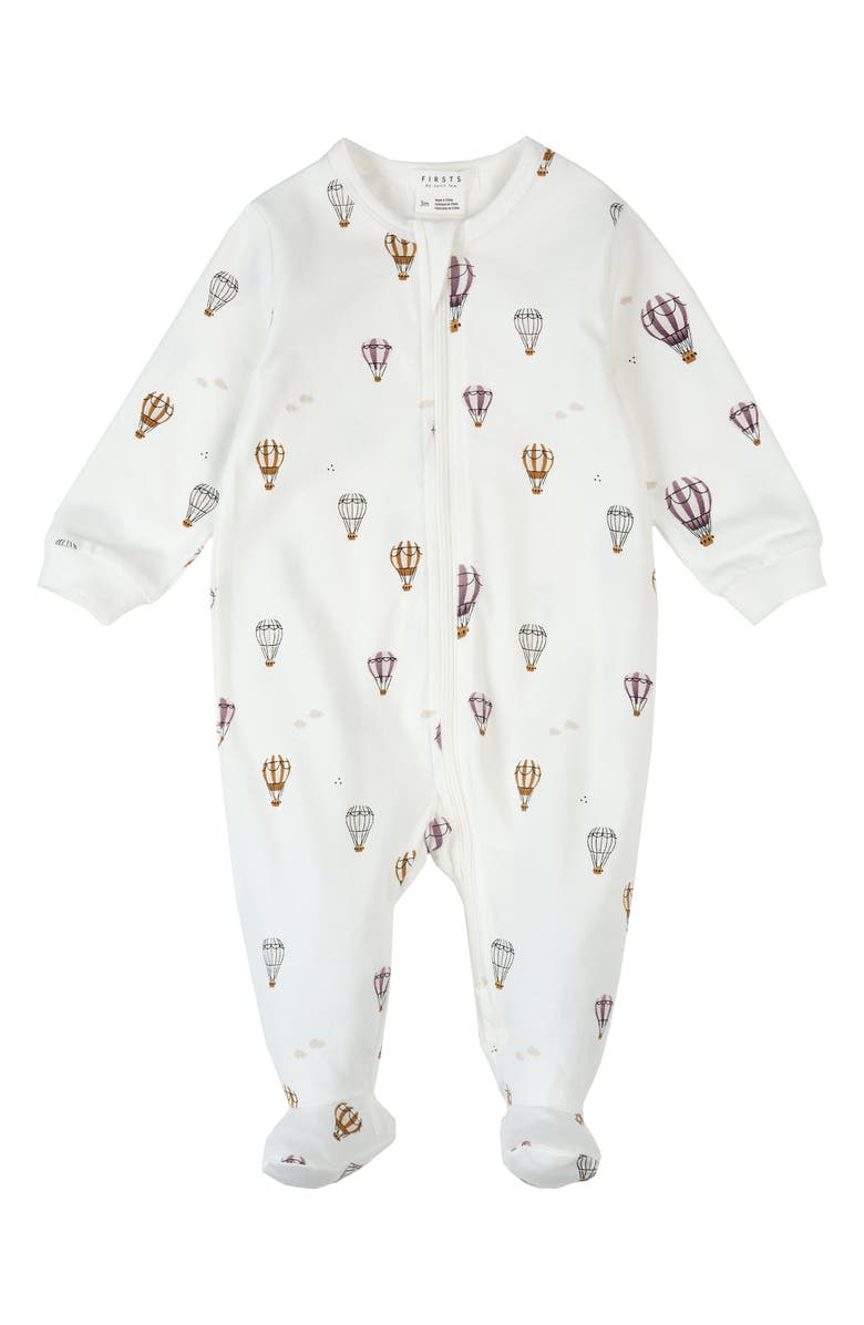 FIRSTS by Petit Lem Hot Air Balloon Stretch Cotton Footie, Main, color, Off White