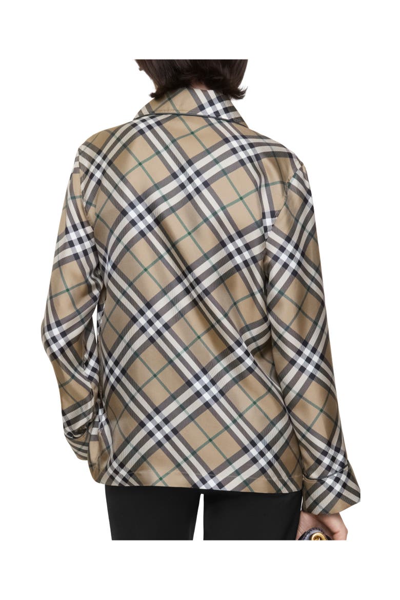 Check Silk Pyjama Shirt, Alternate, color, Linden beige