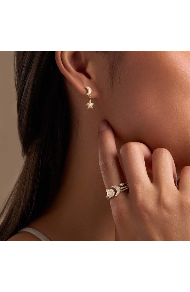 Karma and Luck Ethereal Glow Rainbow Moonstone Moon & Star Gold Earrings, Alternate, color, Gold/White