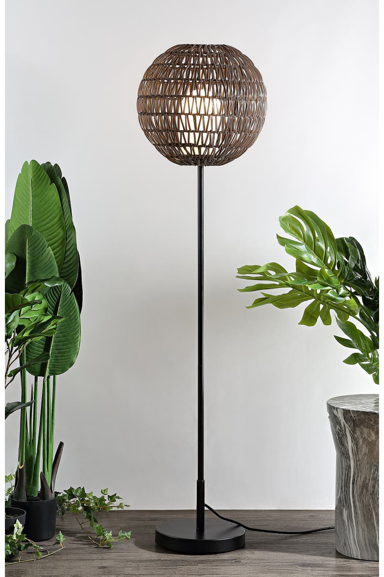 Bea 61" Outdoor Woven Globe LED Floor Lamp, Coffee/Black, Alternate, color, Coffee/Black