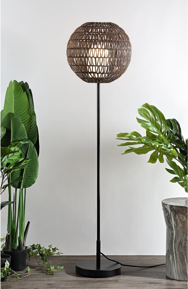 JONATHAN Y Bea 61" Outdoor Woven Globe LED Floor Lamp, Coffee/Black, Alternate, color, Coffee/Black