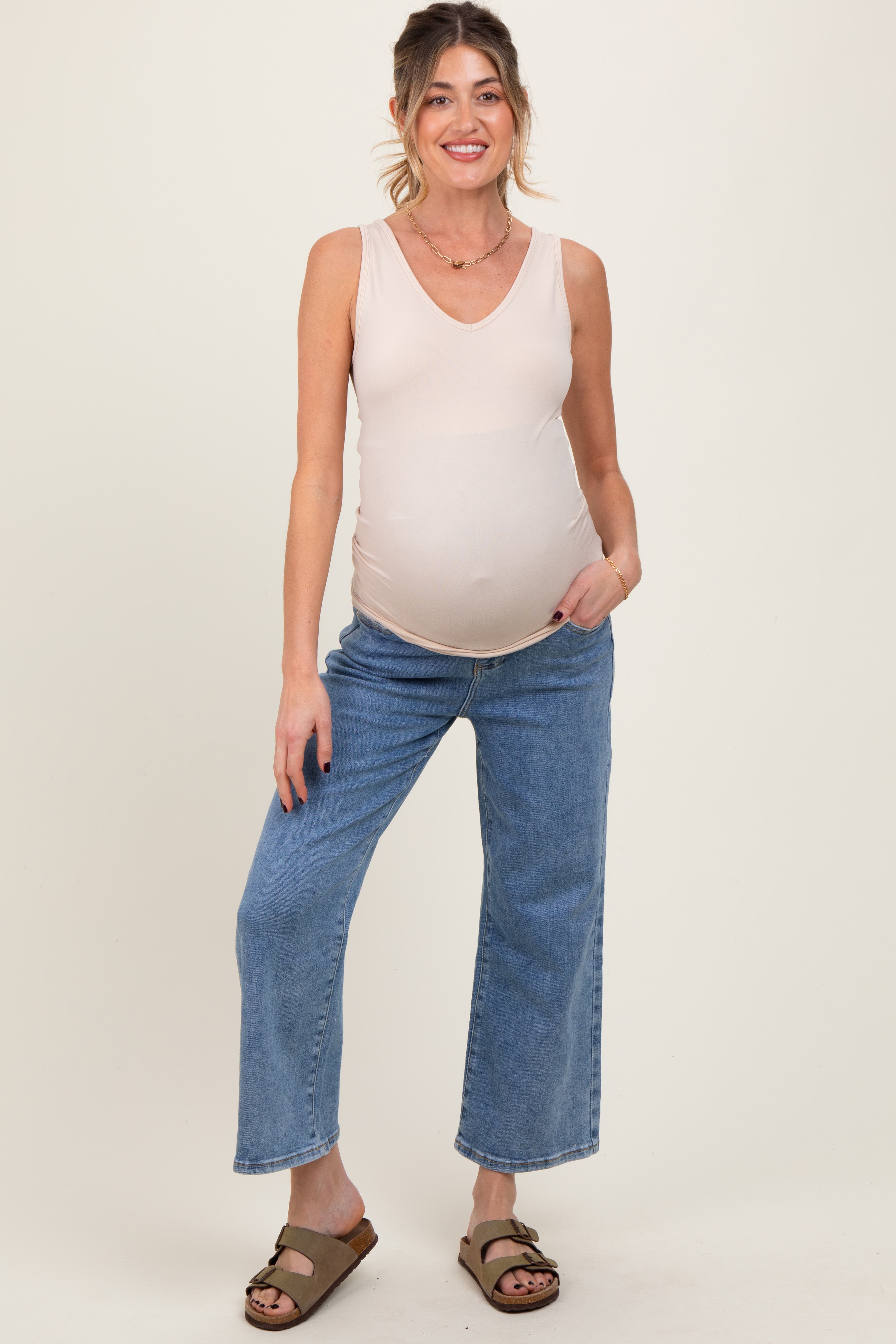 Wash Cropped Denim Maternity Jeans
