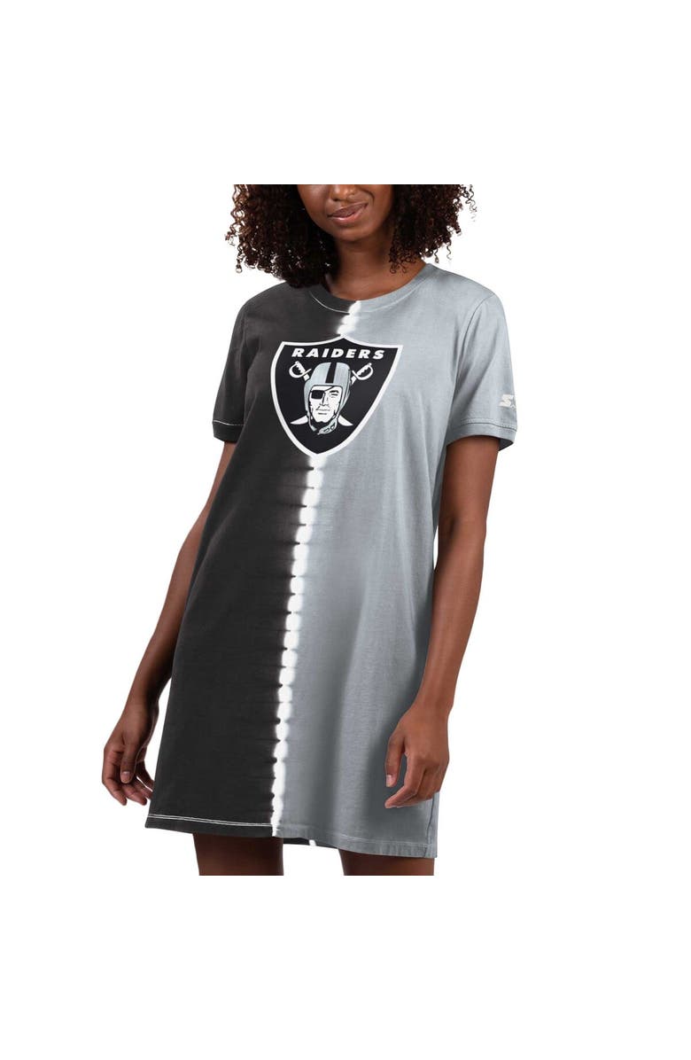 STARTER Women's Starter Black Las Vegas Raiders Ace Tie-Dye T-Shirt Dress, Main, color,