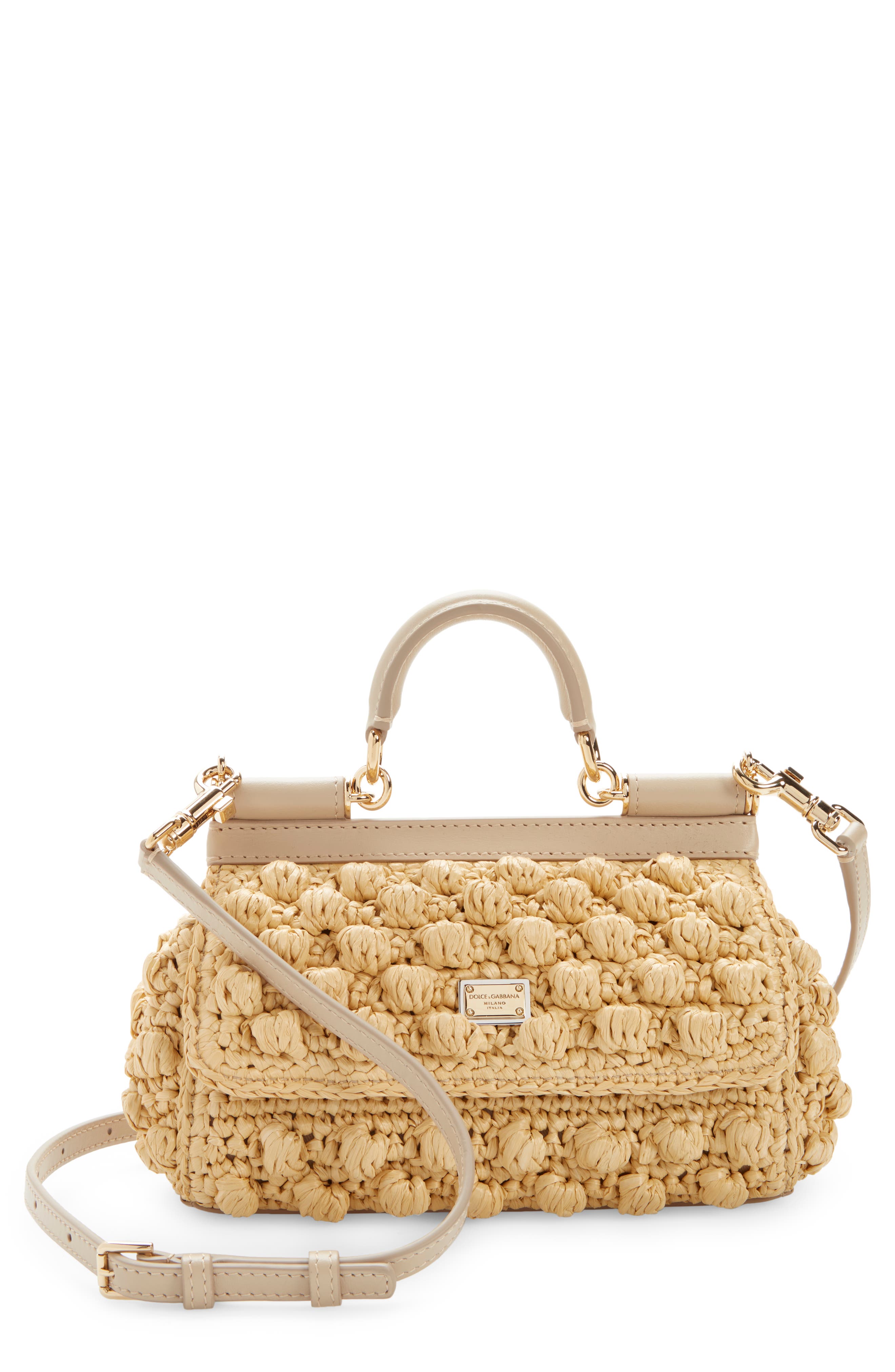 Dolce&Gabbana Sicily Small Raffia Satchel, Main, color, 