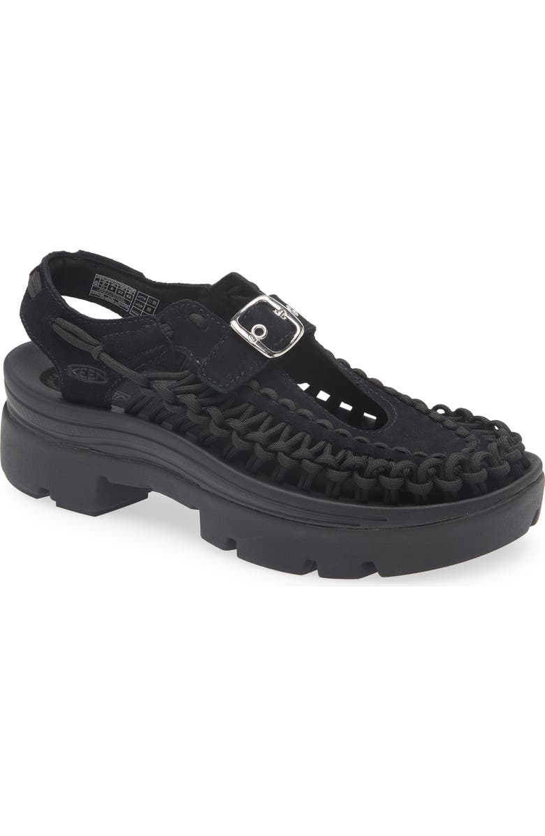 KEEN Uneek Platform Mary Jane Sandal, Main, color, Black/ Black