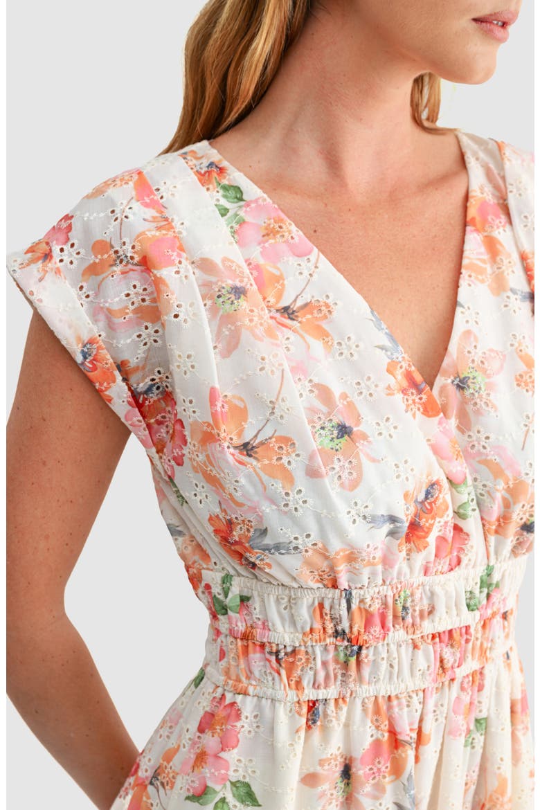 Floral Cap Sleeve Eyelet Cotton A-Line Midi Dress, Alternate, color, ORANGE MAUVE FLORAL