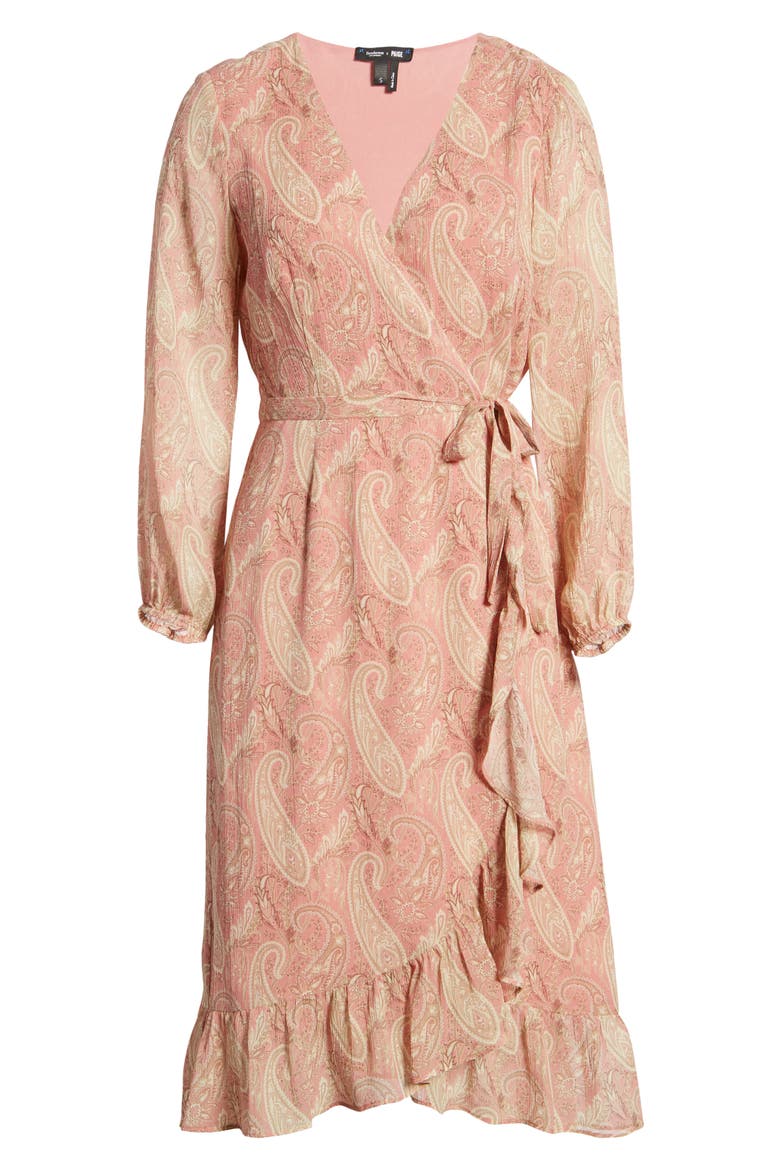 Long Sleeve Silk Georgette Wrap Dress, Alternate, color, LIPSTICK PINK / TAN