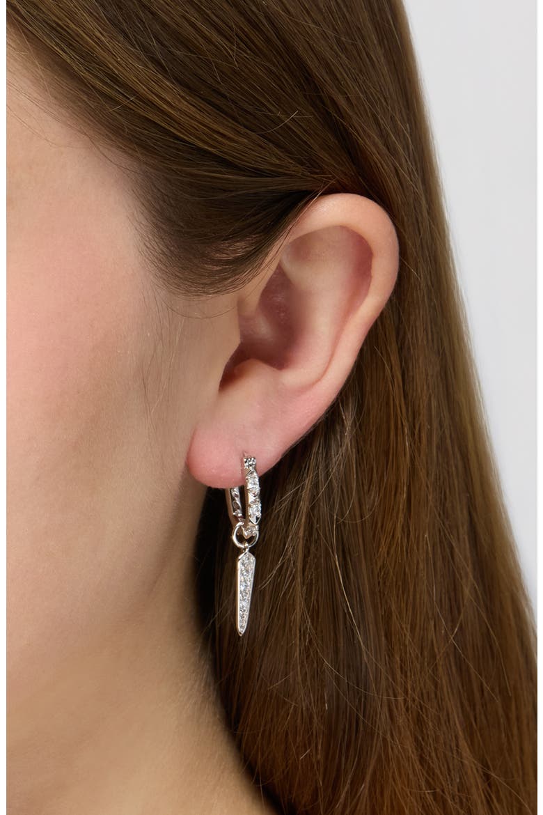 Fate Charm Huggie Hoop Earrings, Alternate, color, SILVER WHITE CZ