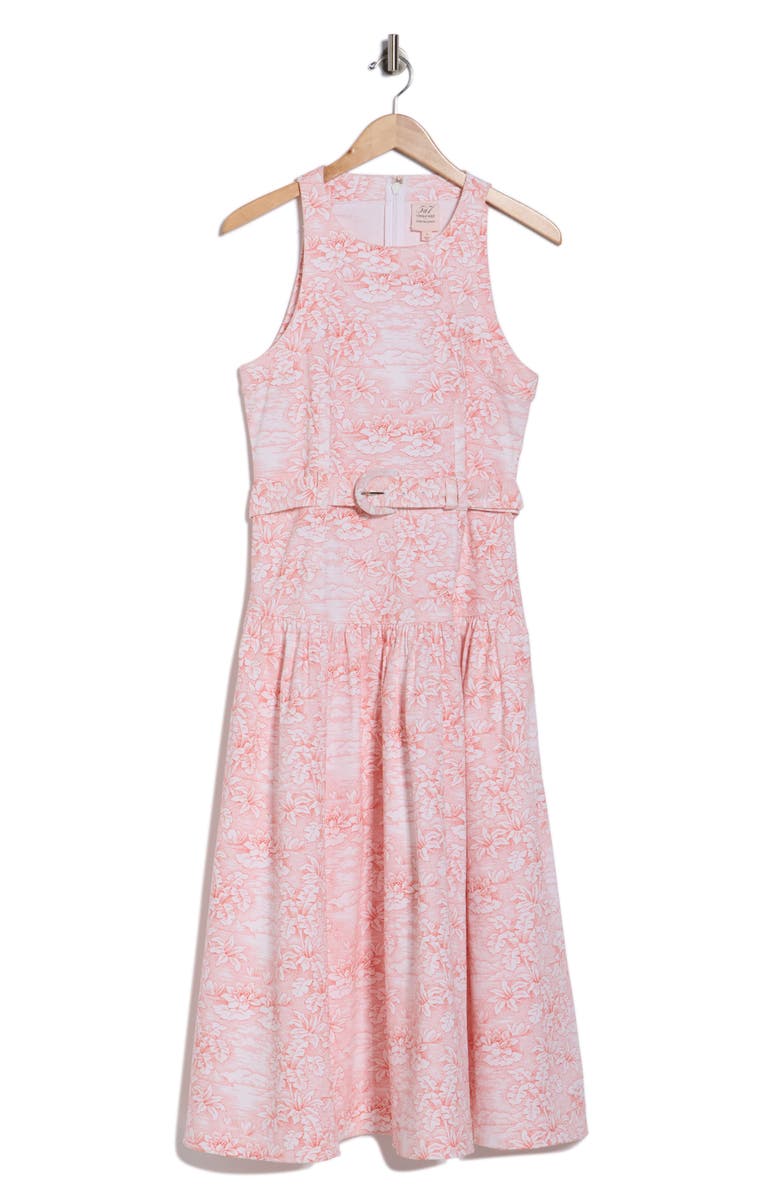 Cinq à Sept Zoey Sleeveless Belted Stretch Cotton Toile Dress, Main, color, White/ Cherry Tomato