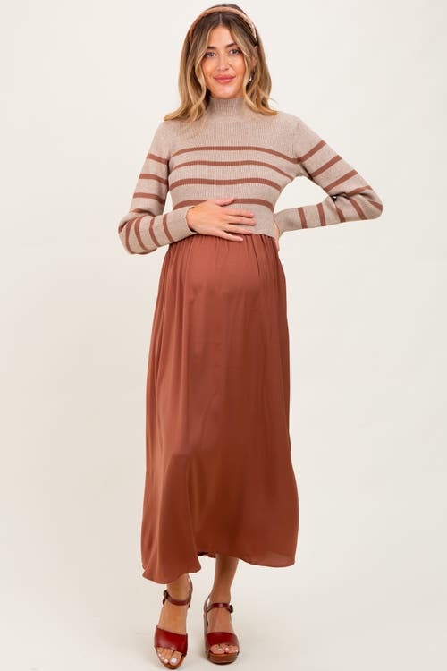 Pinkblush Striped Contrast Sweater Top Maxi Dress In Brown