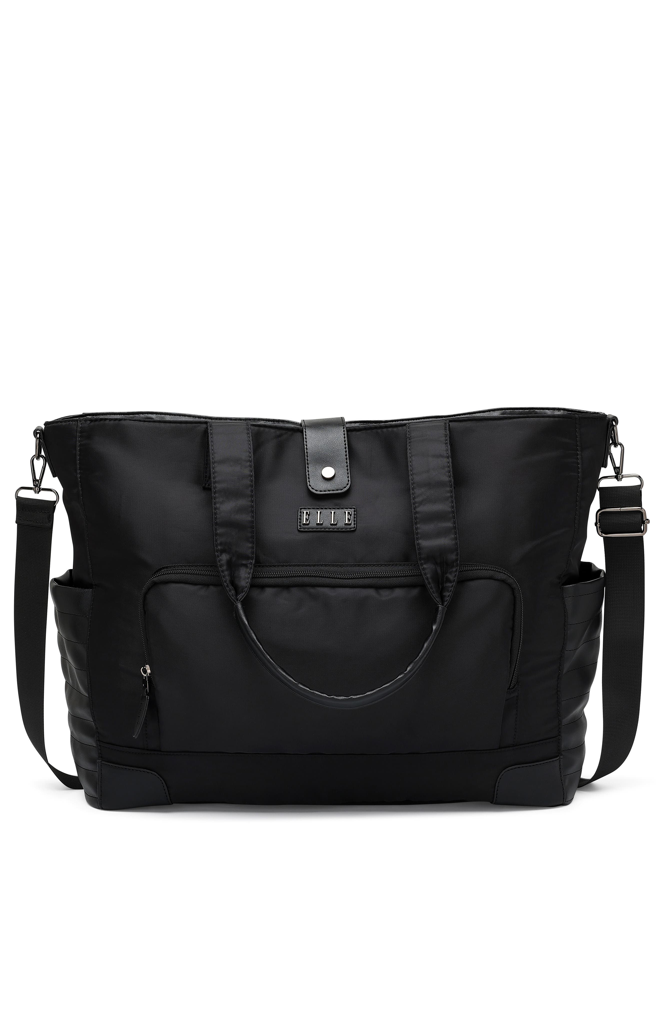 ELLE Voyage 25L Twill and Vegan Leather Weekender Duffel Bag, Alternate, color, Black
