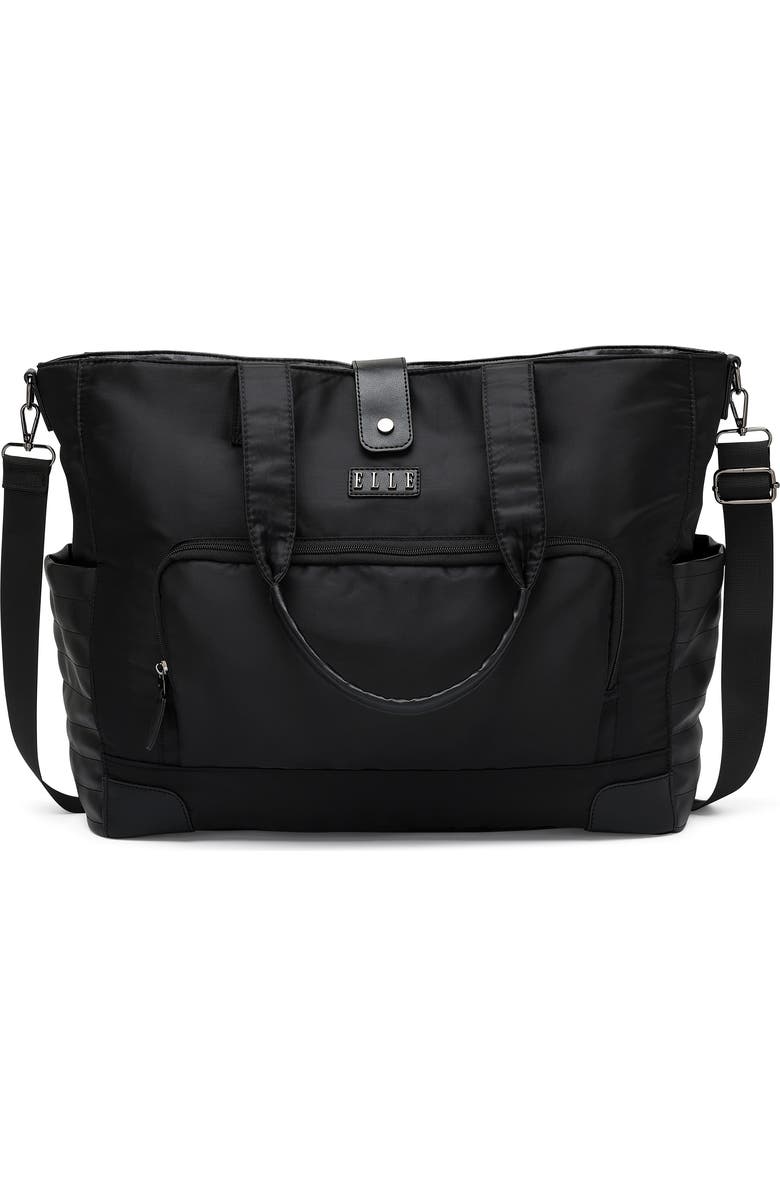 ELLE Voyage 25L Twill and Vegan Leather Weekender Duffel Bag, Alternate, color, Black