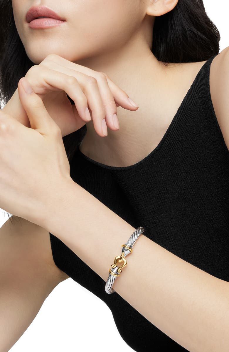 David Yurman Buckle Classic Cable Bracelet in Sterling Silver with 18K Yellow Gold and Rhodolite Garnets, Alternate, color, 