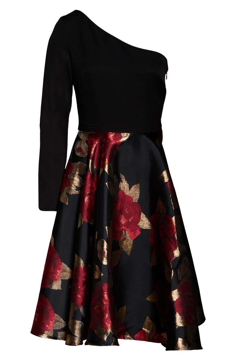 Chi Chi London Roslin One-Shoulder Jacquard Cocktail Dress, Alternate, color, 