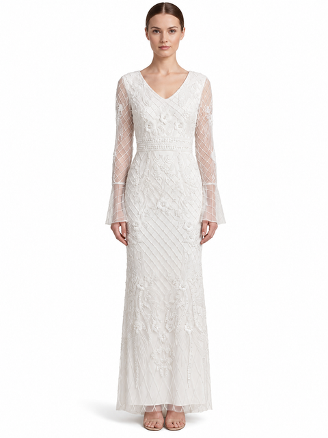 Bridal Long Sleeve Beaded Gown