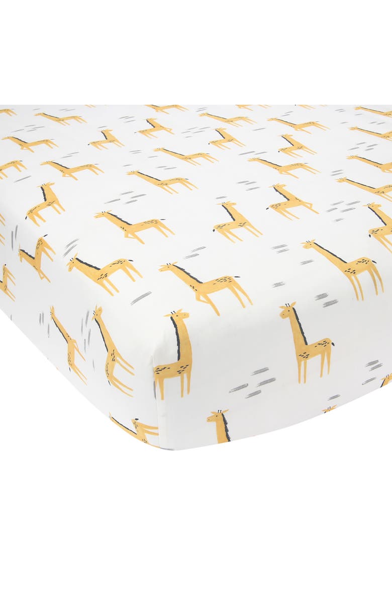 Lambs & Ivy Signature Giraffe Organic Cotton Fitted Crib Sheet, Main, color, Yellow