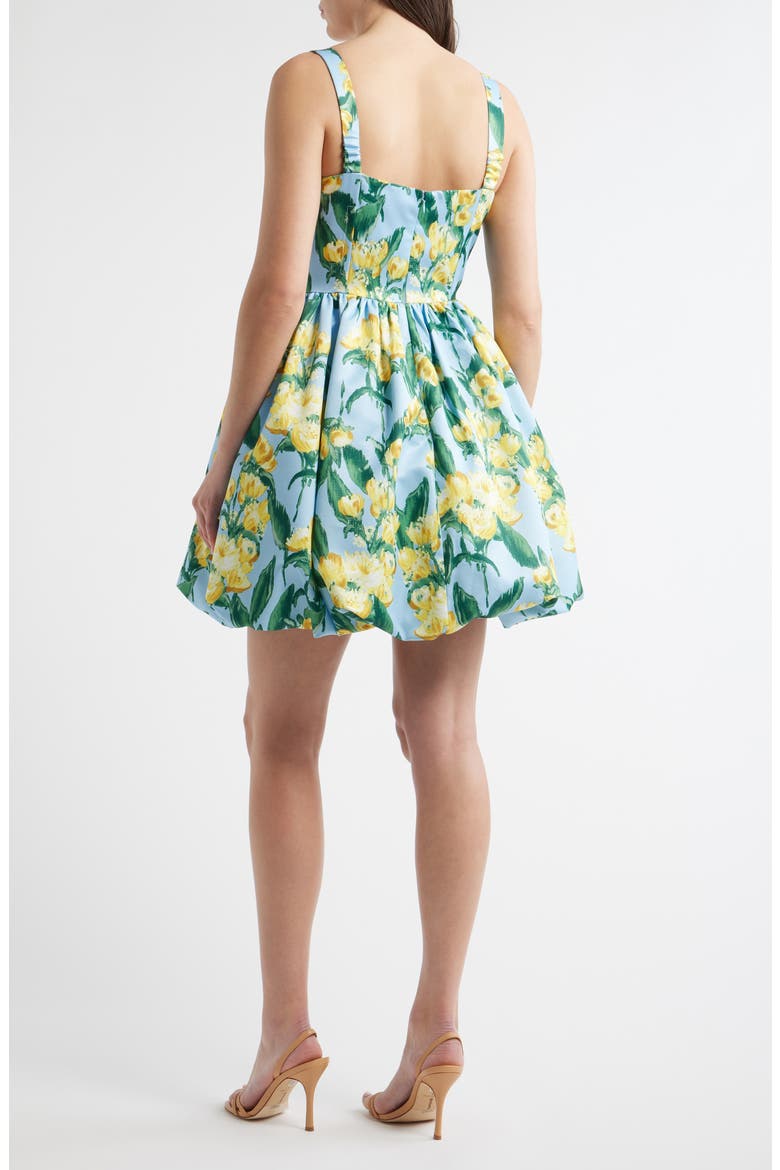 Floral Square Neck Bubble Hem Cocktail Minidress, Alternate, color, BLUE MULTI