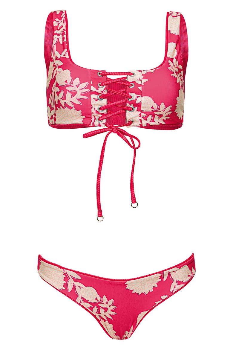Flowerbed Dazzle Reversible Bikini Top, Alternate, color, RED