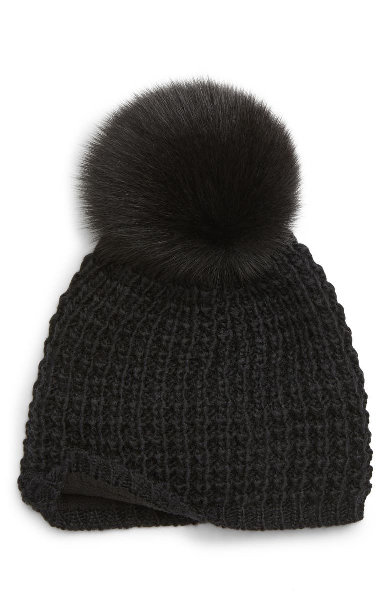 Kyi Kyi Genuine Fox Pompom Hat, Main, color, 