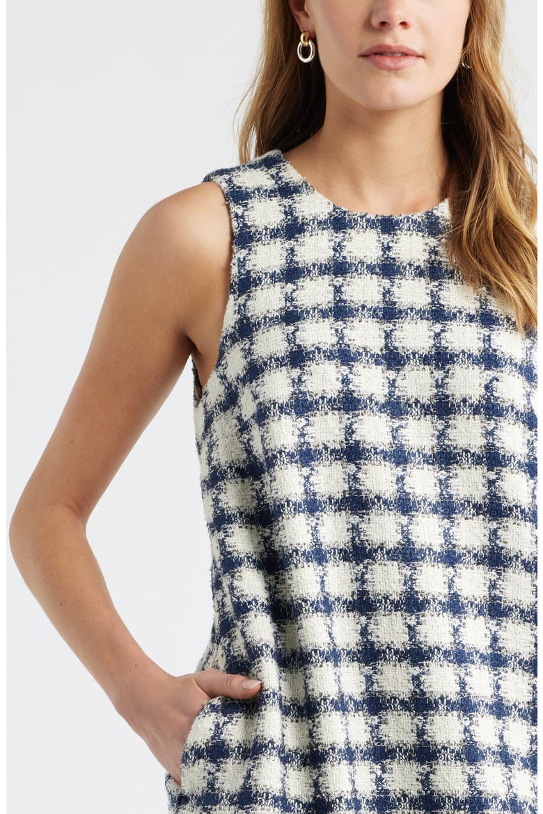 Tweed Sleeveless Shift Dress, Alternate, color, IVORY- NAVY TWEED GRID