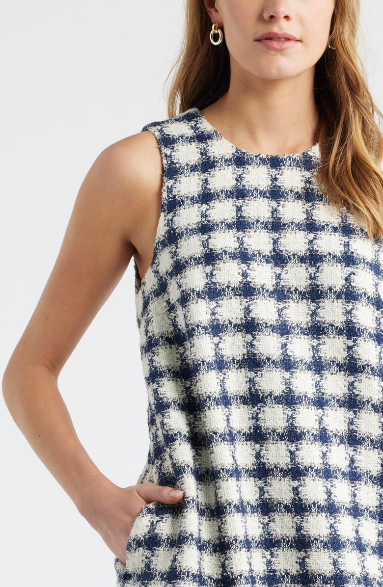 Caslon<sup>®</sup> Tweed Sleeveless Shift Dress, Alternate, color, Ivory- Navy Tweed Grid