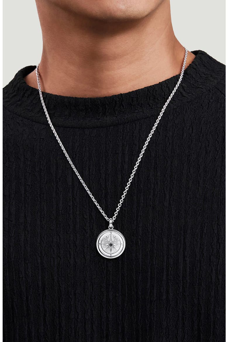Men's Polaris Sterling Silver Black Spinel Compass Necklace, Alternate, color, STERLING SILVER
