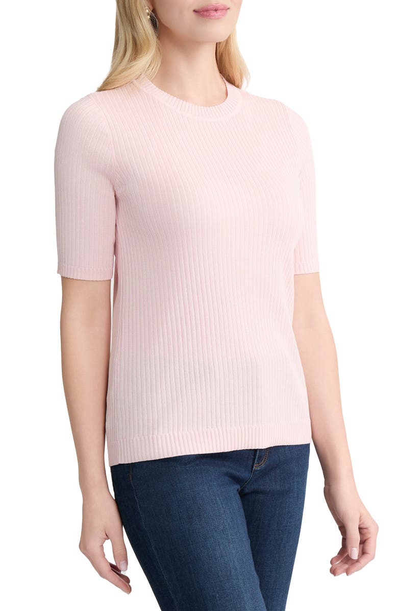 Jones New York Sutton Crewneck Short Sleeve Sweater, Alternate, color, Petal Pink