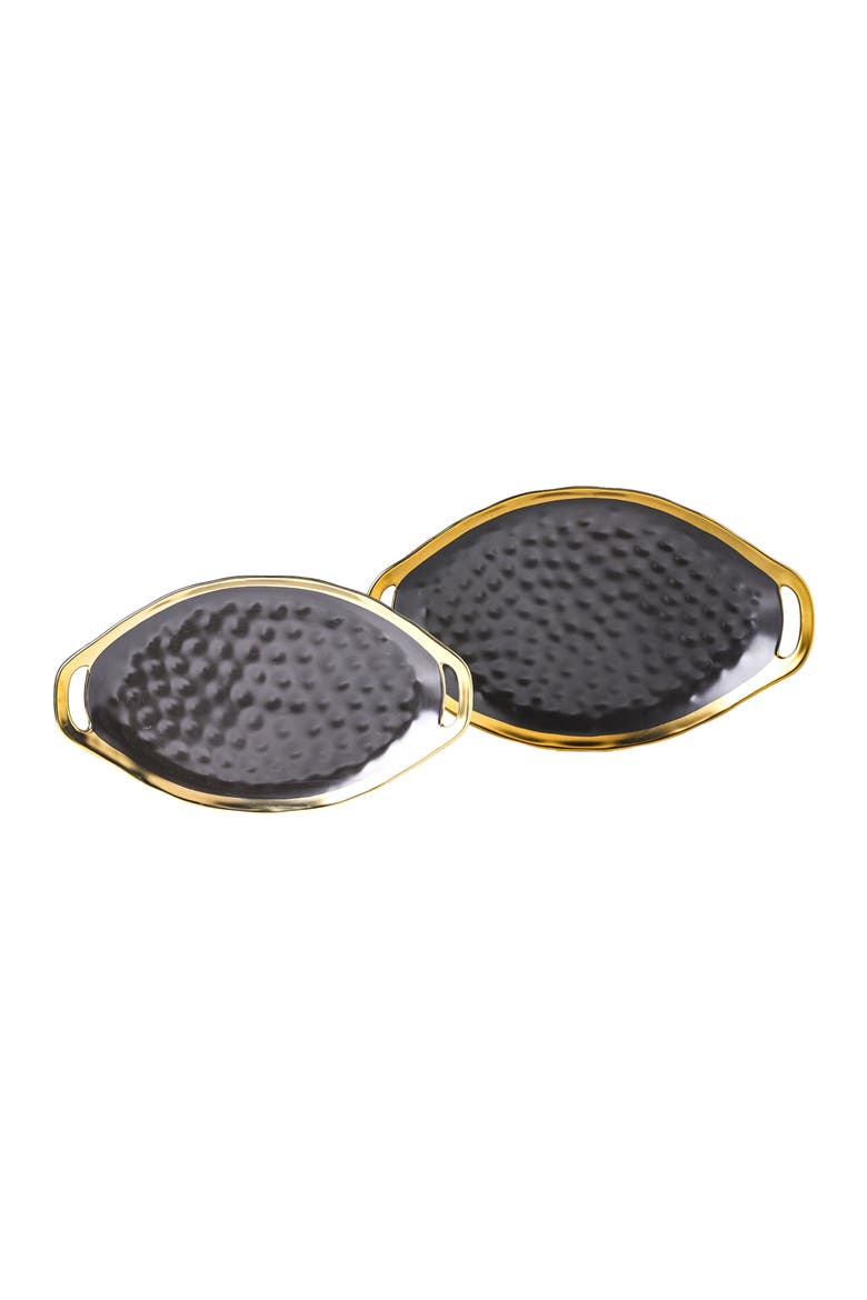 Florian Porcelain 2-Piece Serving Plate Set, Main, color, Black