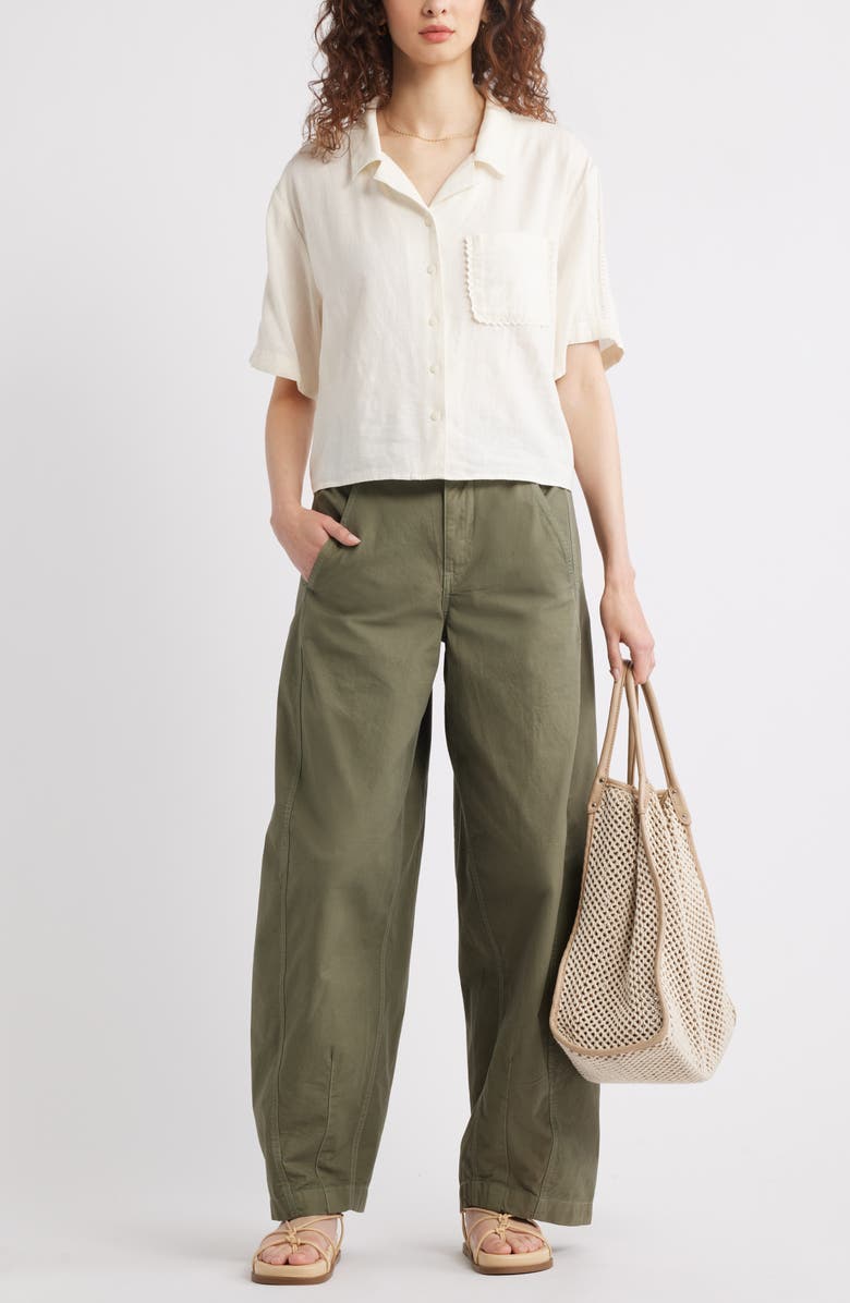 Treasure & Bond Novelty Linen Blend Camp Shirt, Alternate, color, Ivory Egret