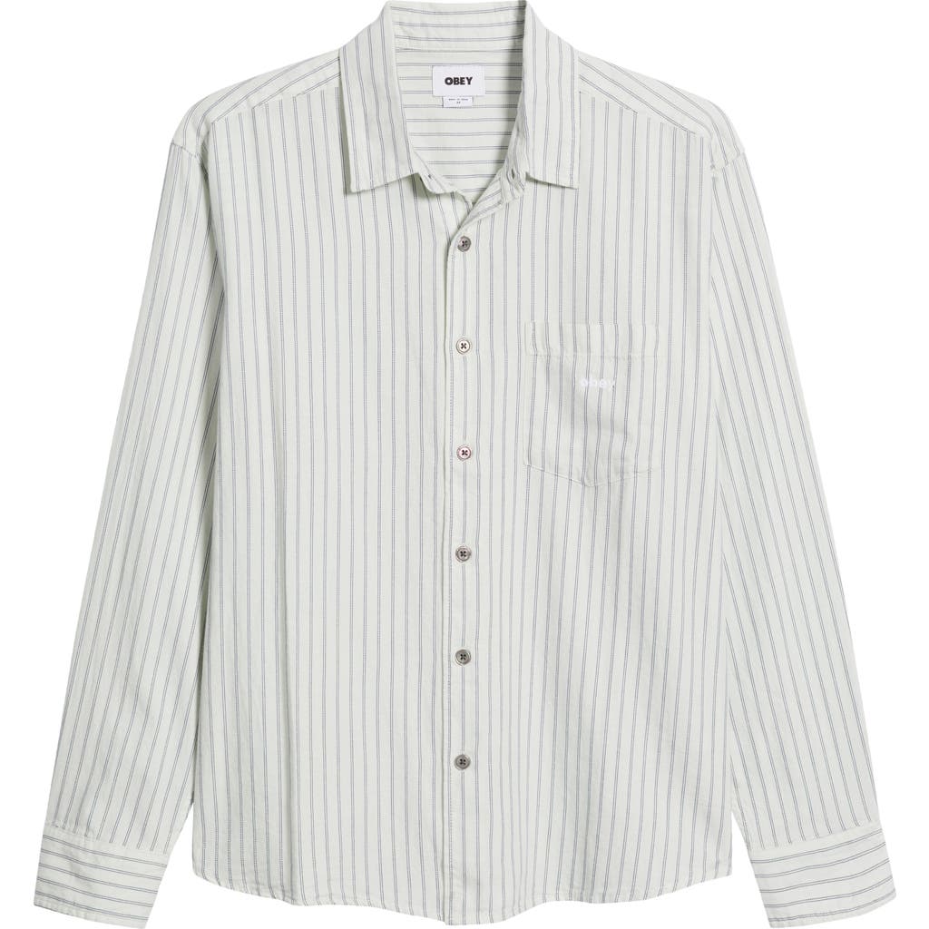 Obey Windsor Relaxed Fit Stripe Cotton Button-up Shirtr In Blanc De Blanc